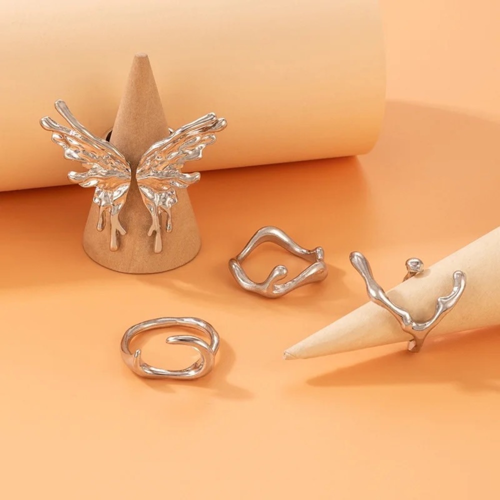 DRIPPING SILVER RINGS | SET OF 4 RINGS - Picture 4 of 6